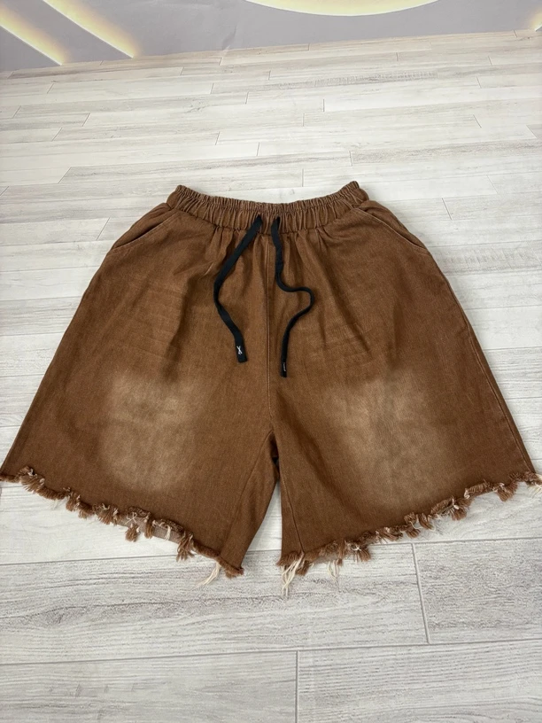 夏季无弹力松紧腰阔腿裤简约潮流舒适水洗短裤中腰