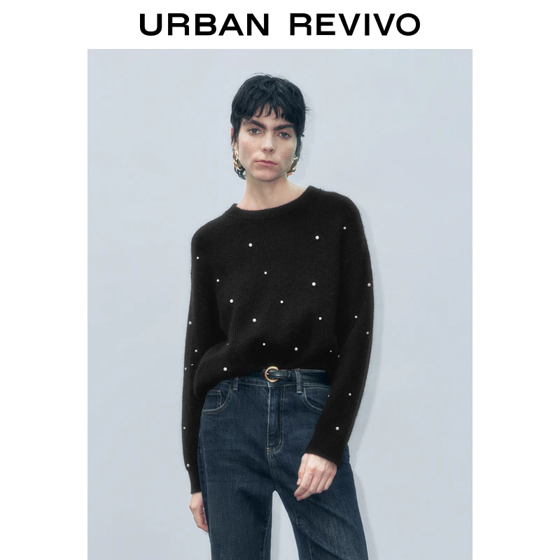 UR女装温柔气质钉珠落肩宽松针织衫UWM940077