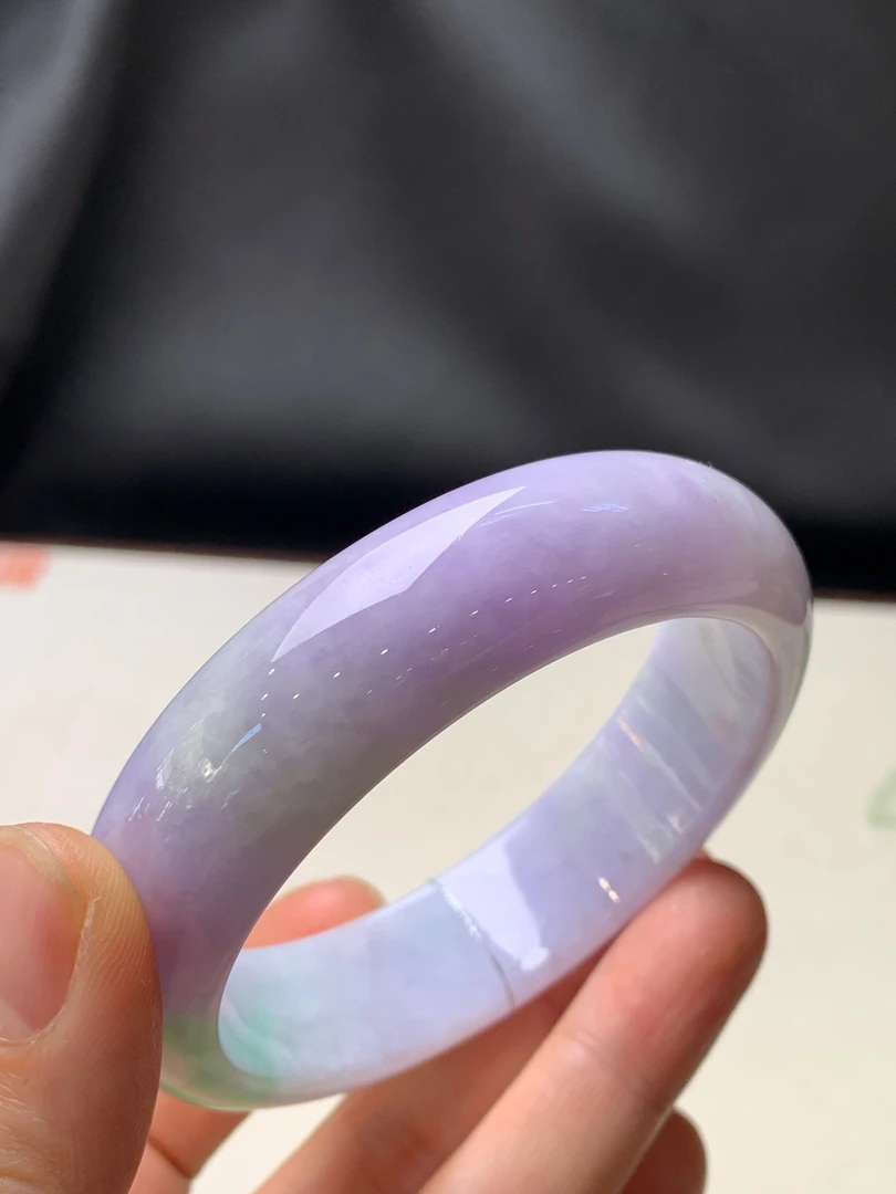 58圈口紫罗兰带翠色宽版正圈天然缅甸翡翠手镯#货号6-13