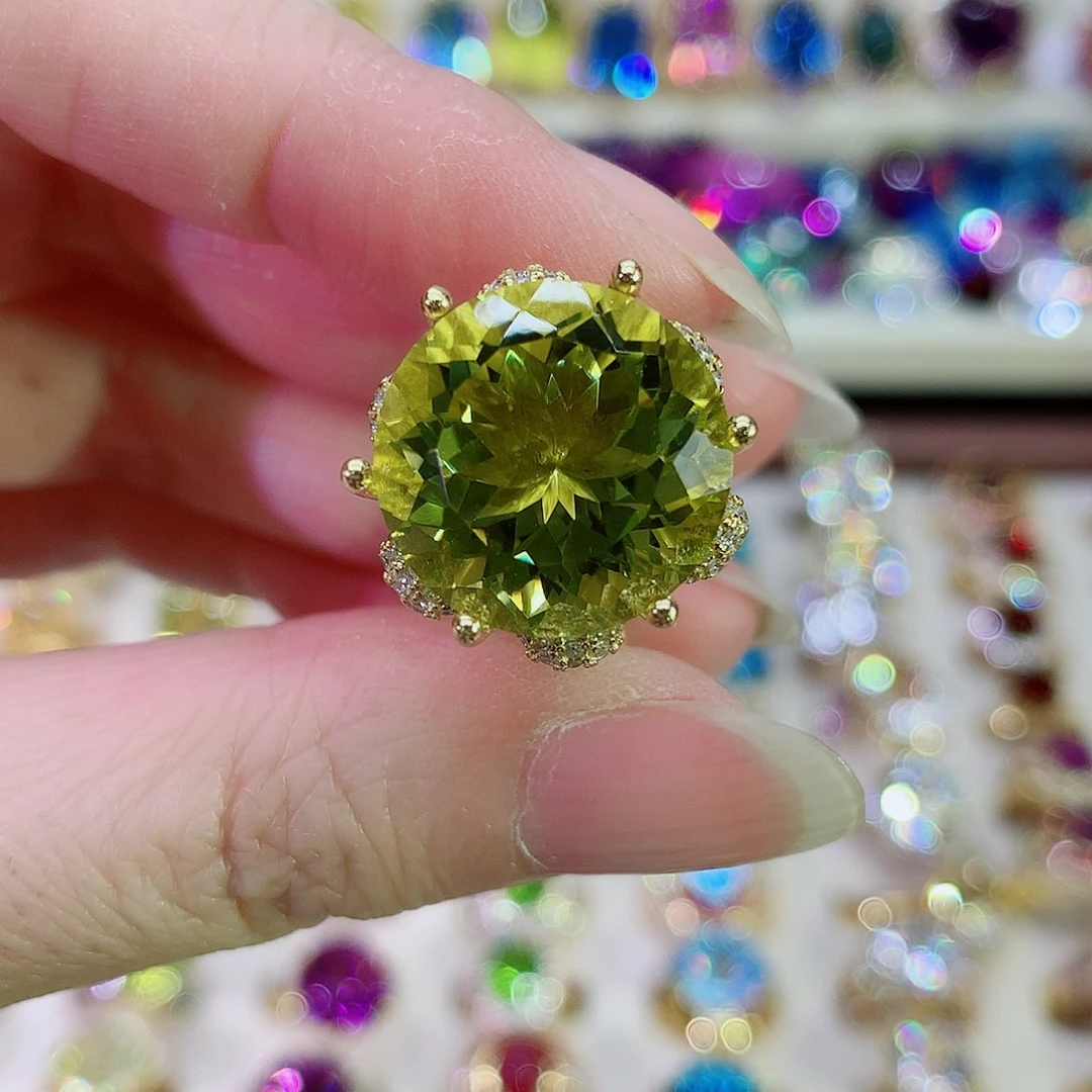 银S925镀金镶嵌戒指水晶
