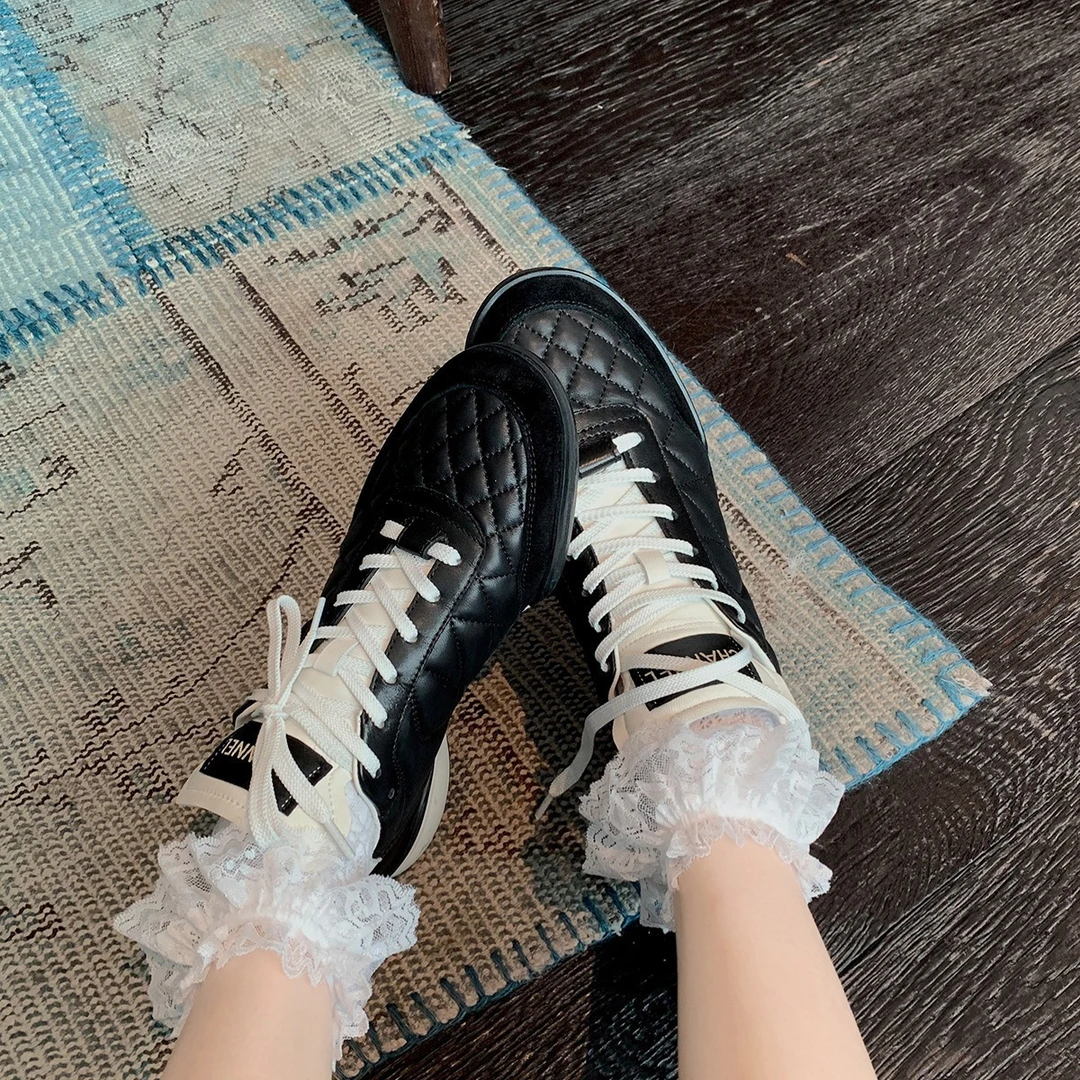 【茵茵家】重磅新色~小香风牛皮菱格厚底休闲运动鞋女德训鞋小白鞋