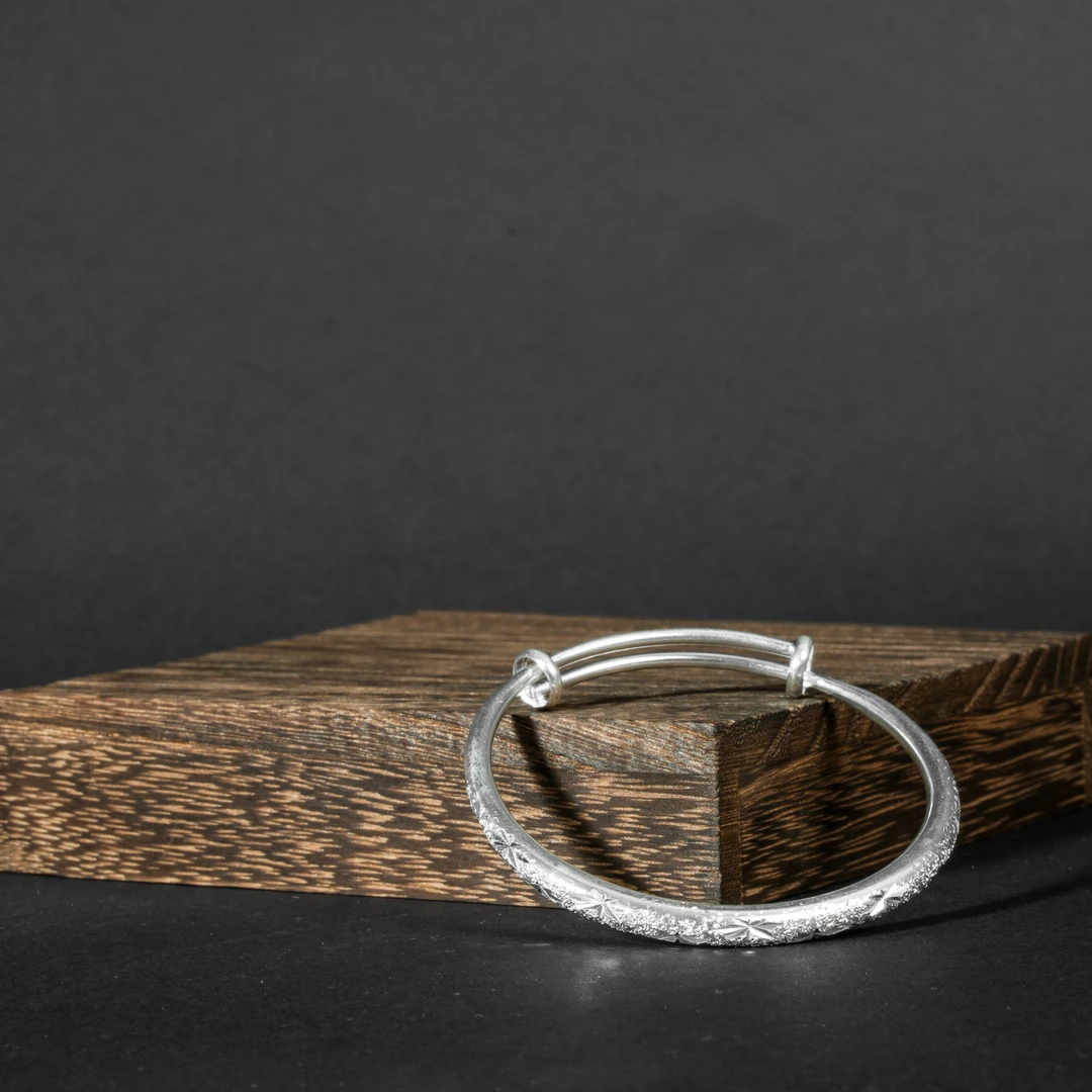 足银银制品 【G53】 足银银制品满天星推拉实心足银手镯