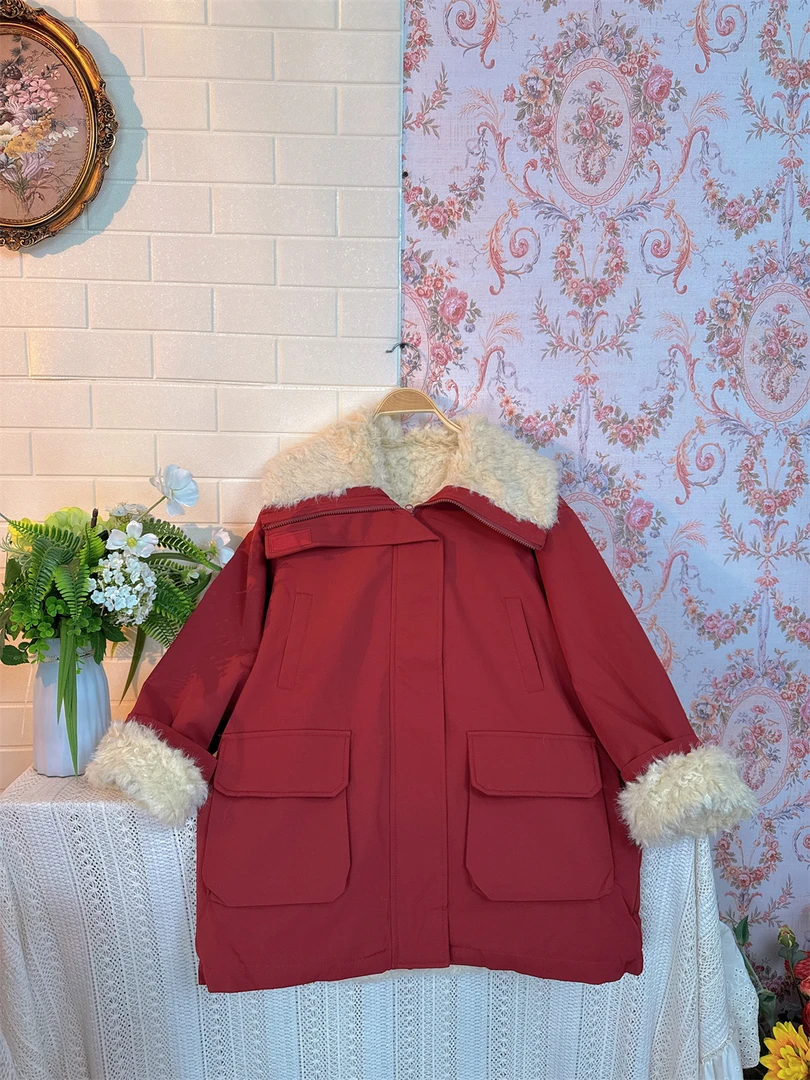 《米粒》83484露思同款加厚内里羊羔毛拼接派克服保暖外套