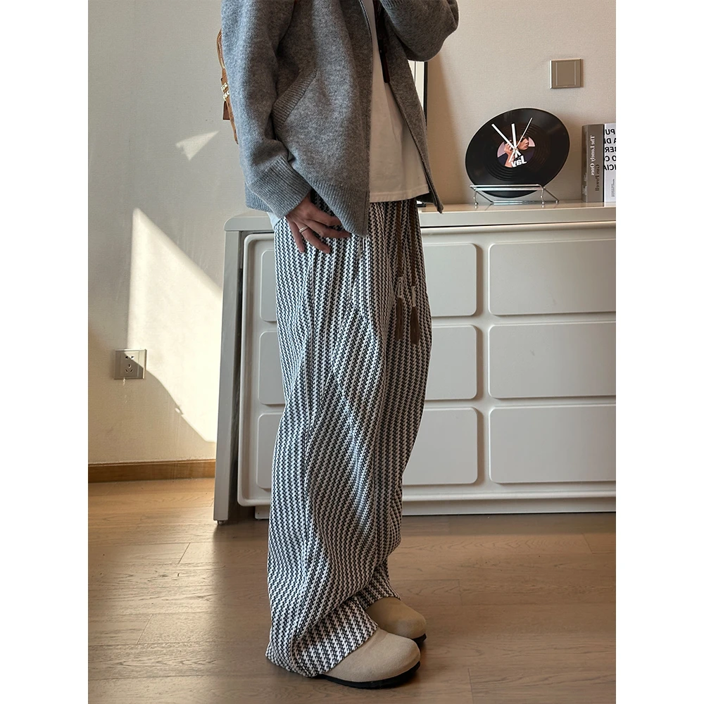 美式复古条纹卫裤男秋季新款慵懒风宽松情侣裤子垂感直筒阔腿裤潮