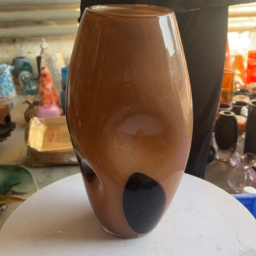 棕色黑点高度32琉璃花器摆件成品