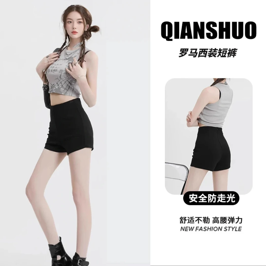【青】辣妹时尚热裤女外穿经典罗马短裤黑色休闲百搭高腰显瘦靴裤