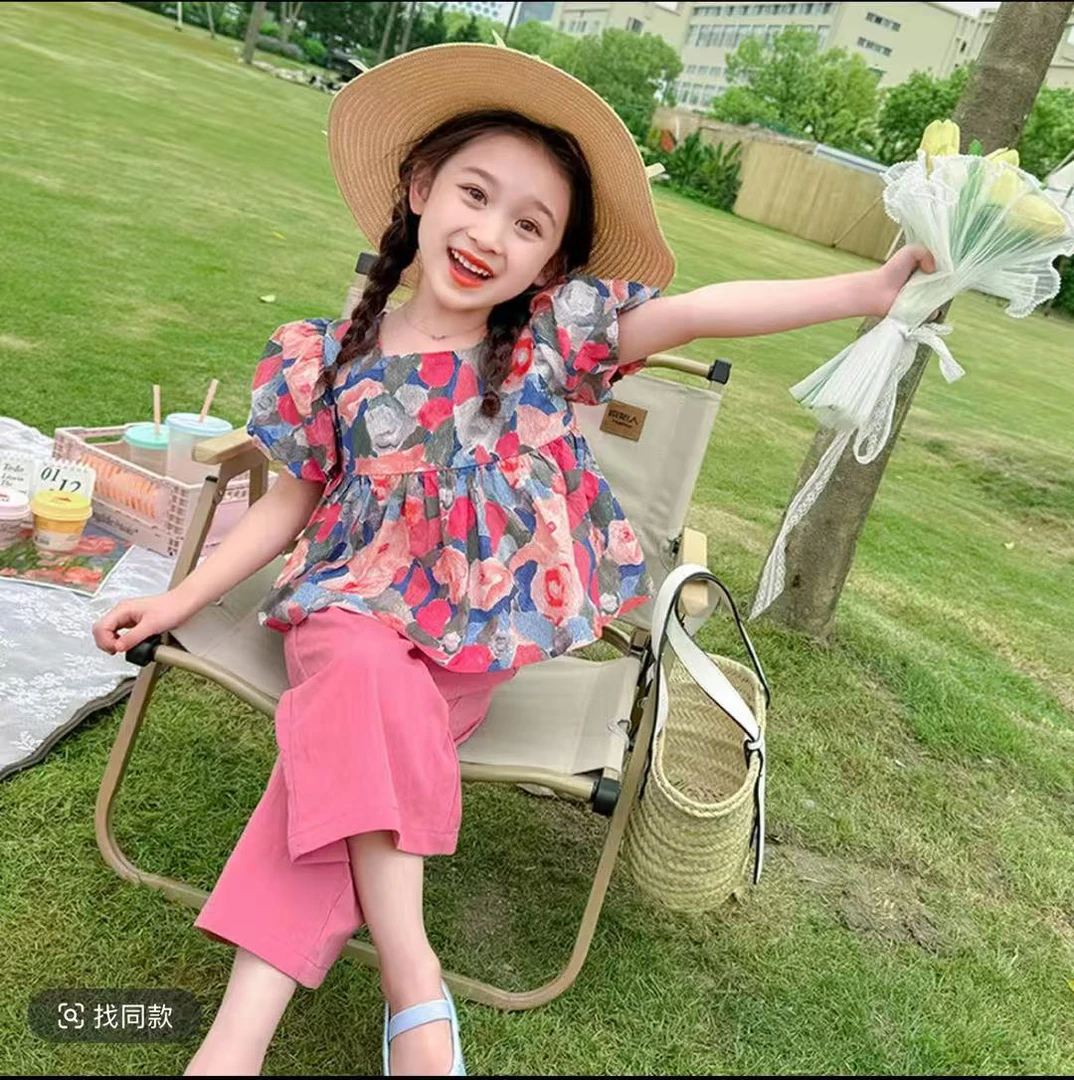 夏季套头碎花泡泡袖套装碎花时髦山系芭蕾风