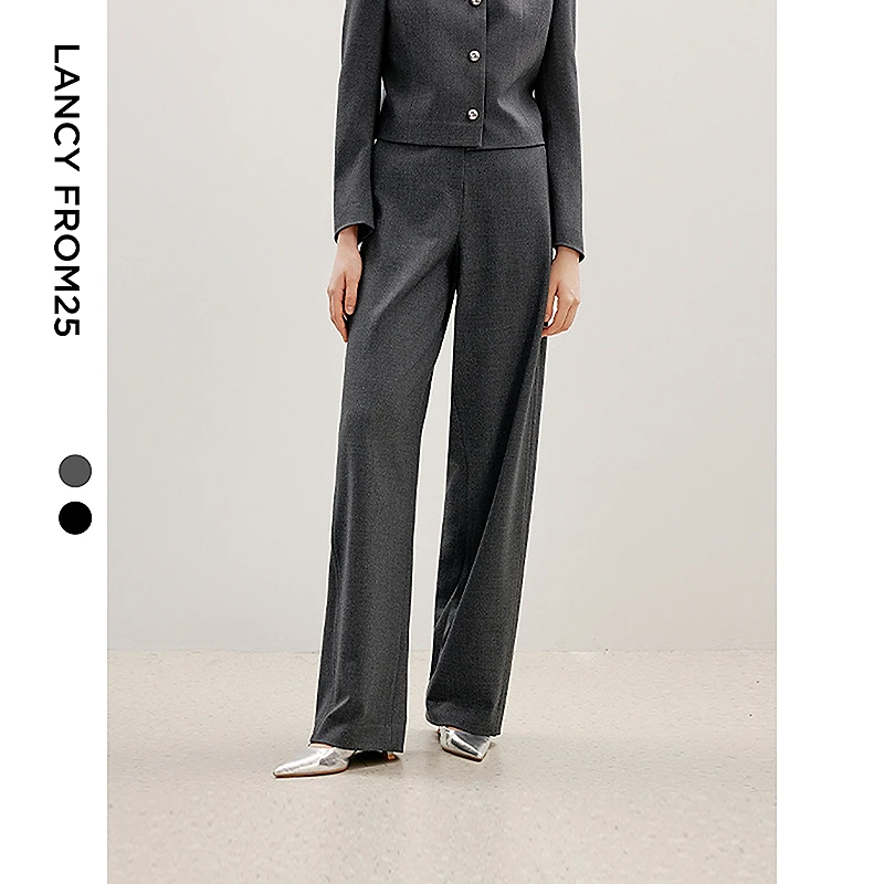 朗姿新款直筒高腰长裤通勤西裤职业气质裤子修身西装裤裤子