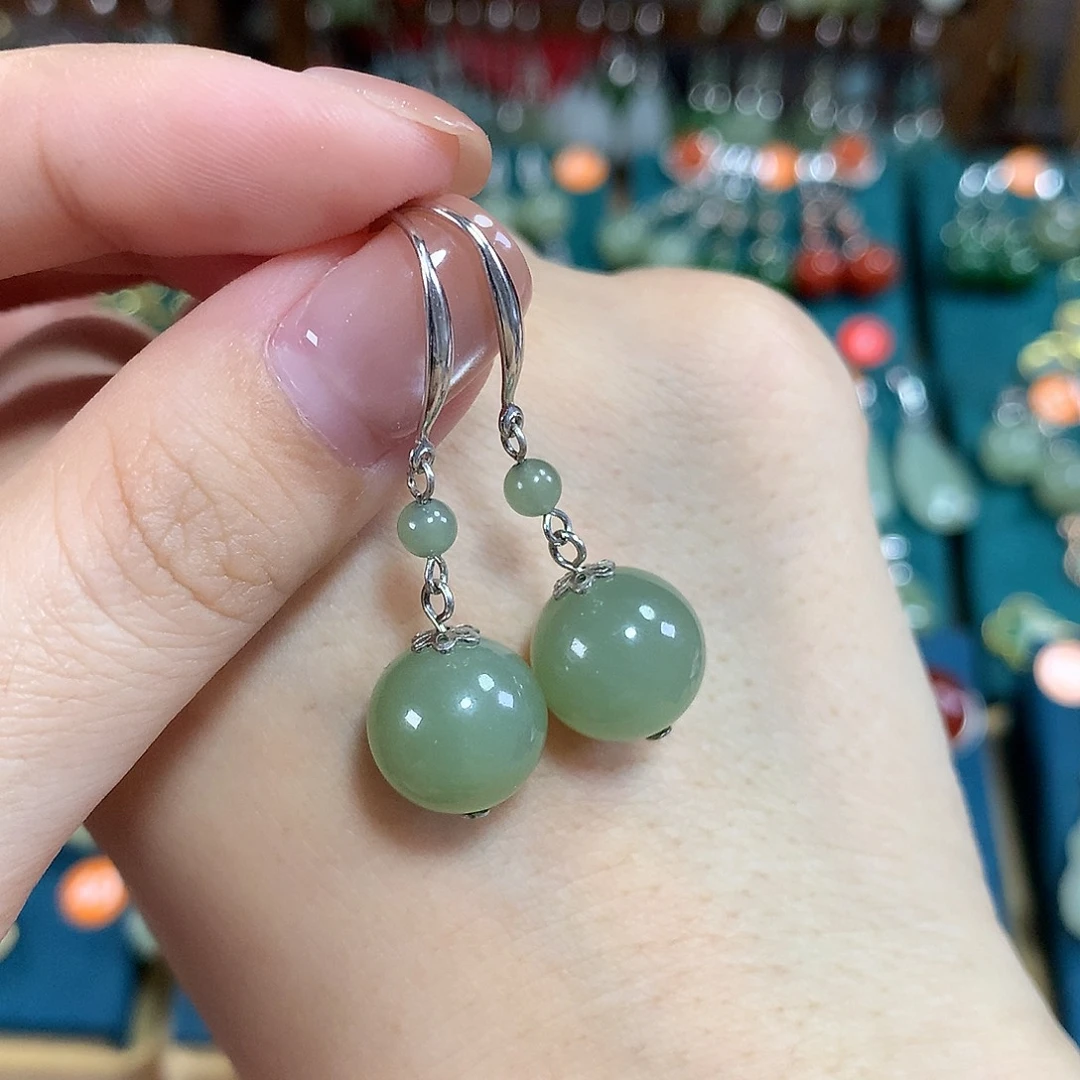 和田玉银S925镶嵌耳饰卡12mm左右