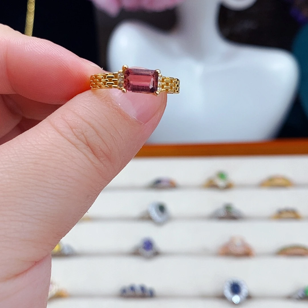 碧玺戒指银S925镶嵌5885