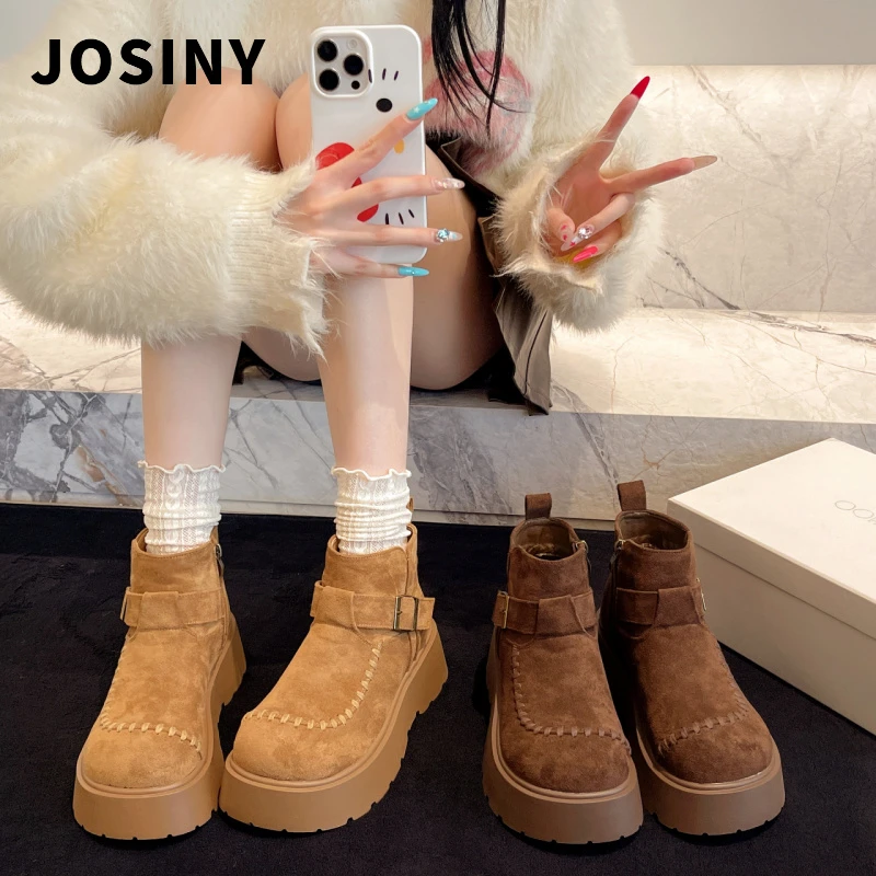 卓诗尼【品牌断码】厚底博肯短靴女2025新款秋冬季超火网红棕色靴子