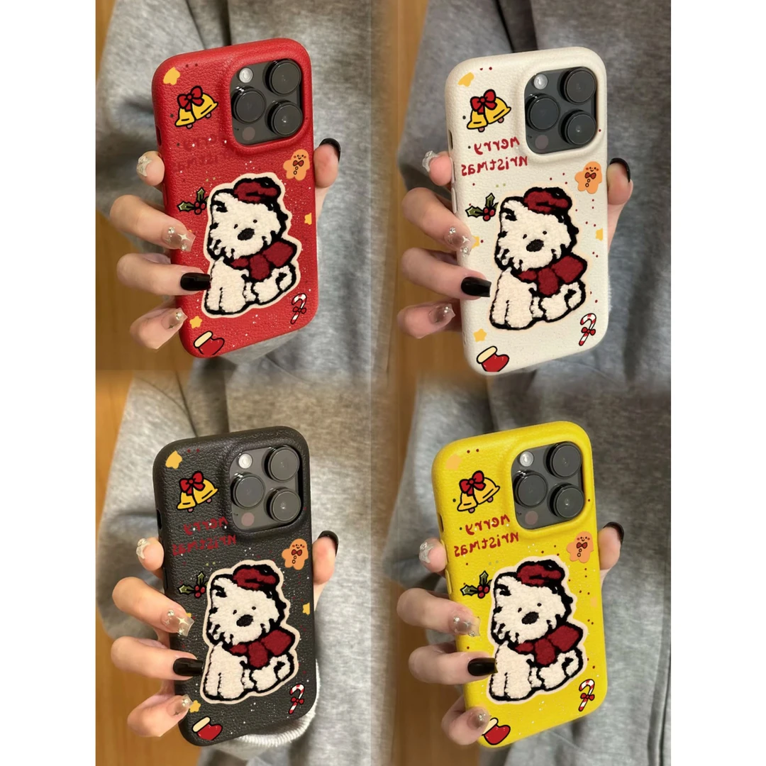 围巾小狗适用苹果/华为/荣耀/小米/红米/VIVO/OPPO一加全包手机壳