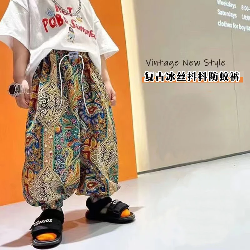 儿童夏季时尚防蚊裤亲子休闲裤薄款宽松凉爽亲子长裤