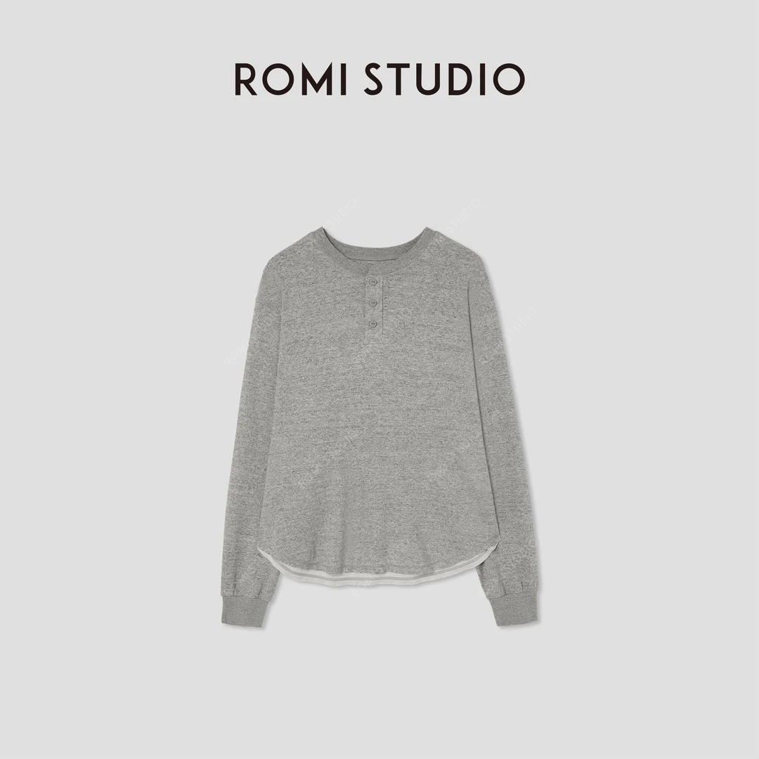 ROMI STUDIO“格雷秋意”绵羊毛混纺插肩亨利领长袖T恤 RW24LSY1059