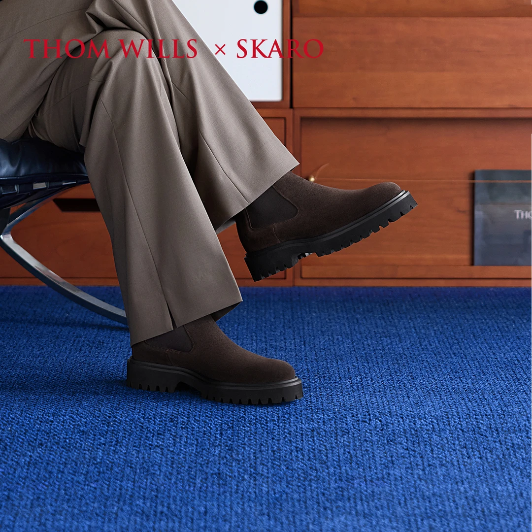 ThomWills&SKARO联名切尔西靴男反绒真皮咖色厚底增高马丁靴冬季