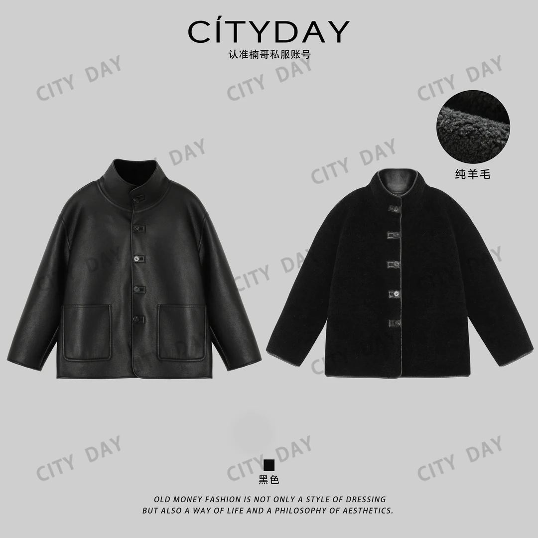 CityDay【楠哥】100羊毛双面穿重工编织工艺裘缝呼吸皮外套男 030