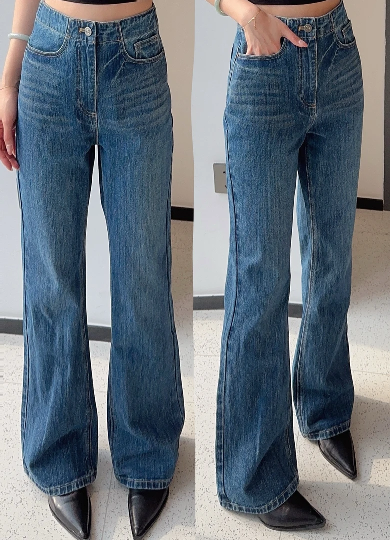 ANNEFLY长裤｜复古水洗显瘦微喇高腰牛仔裤1092