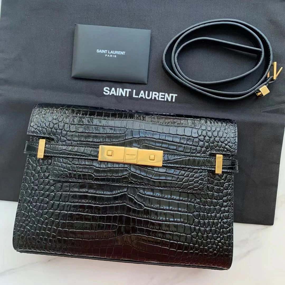 95新 YSL/圣罗兰 YSL黑金压纹曼哈顿  23050157-01