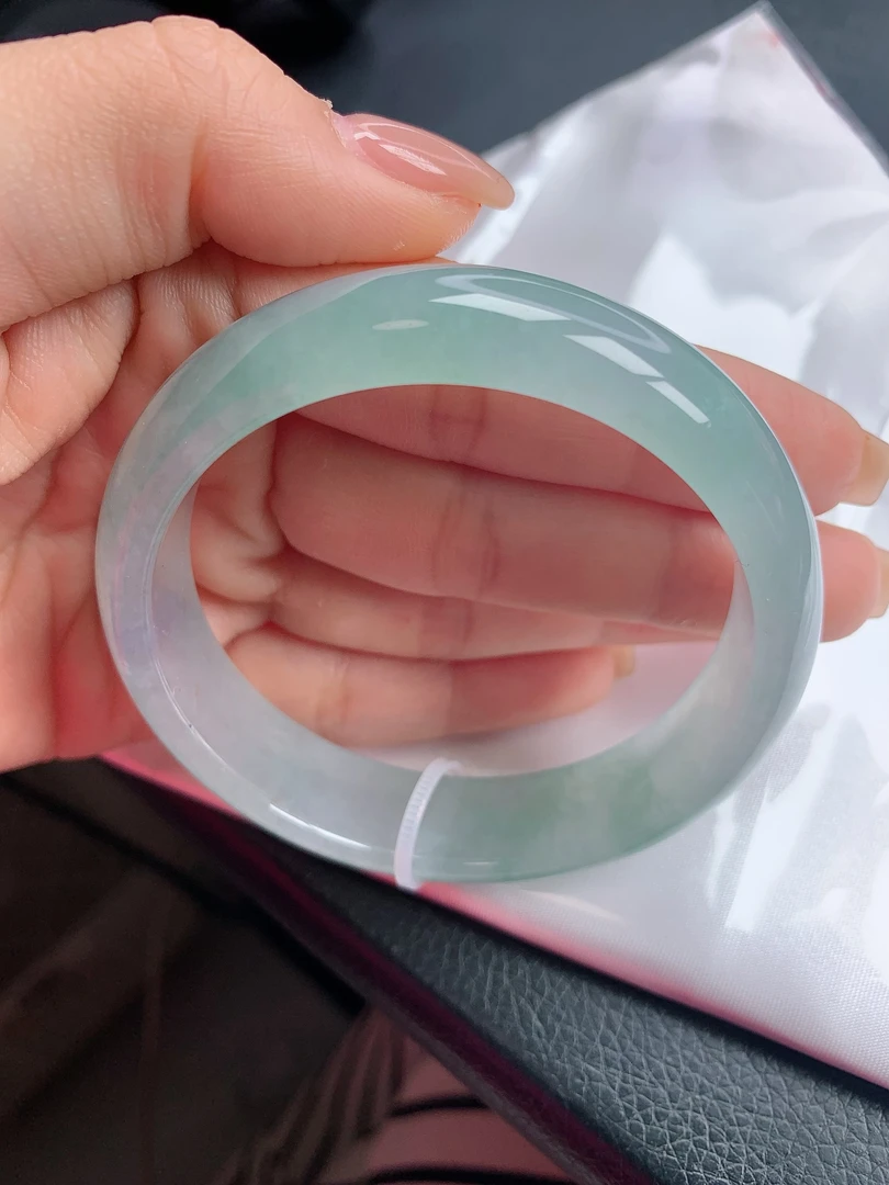 缅甸天然a货翡翠冰川蓝冰透底手镯57圈口