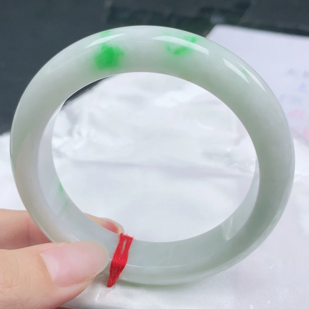 翡翠未镶嵌手镯翡翠57.6白底青飘阳绿正圈