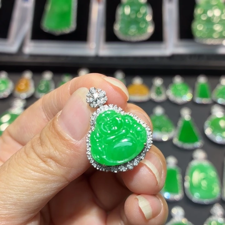 翡翠18K金镶嵌吊坠(不含链)翡翠