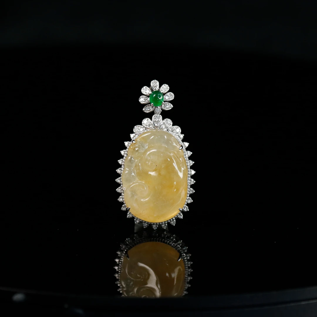 60天然缅甸翡翠A货18k黄翡如意/100530/上海嘉禾拍卖