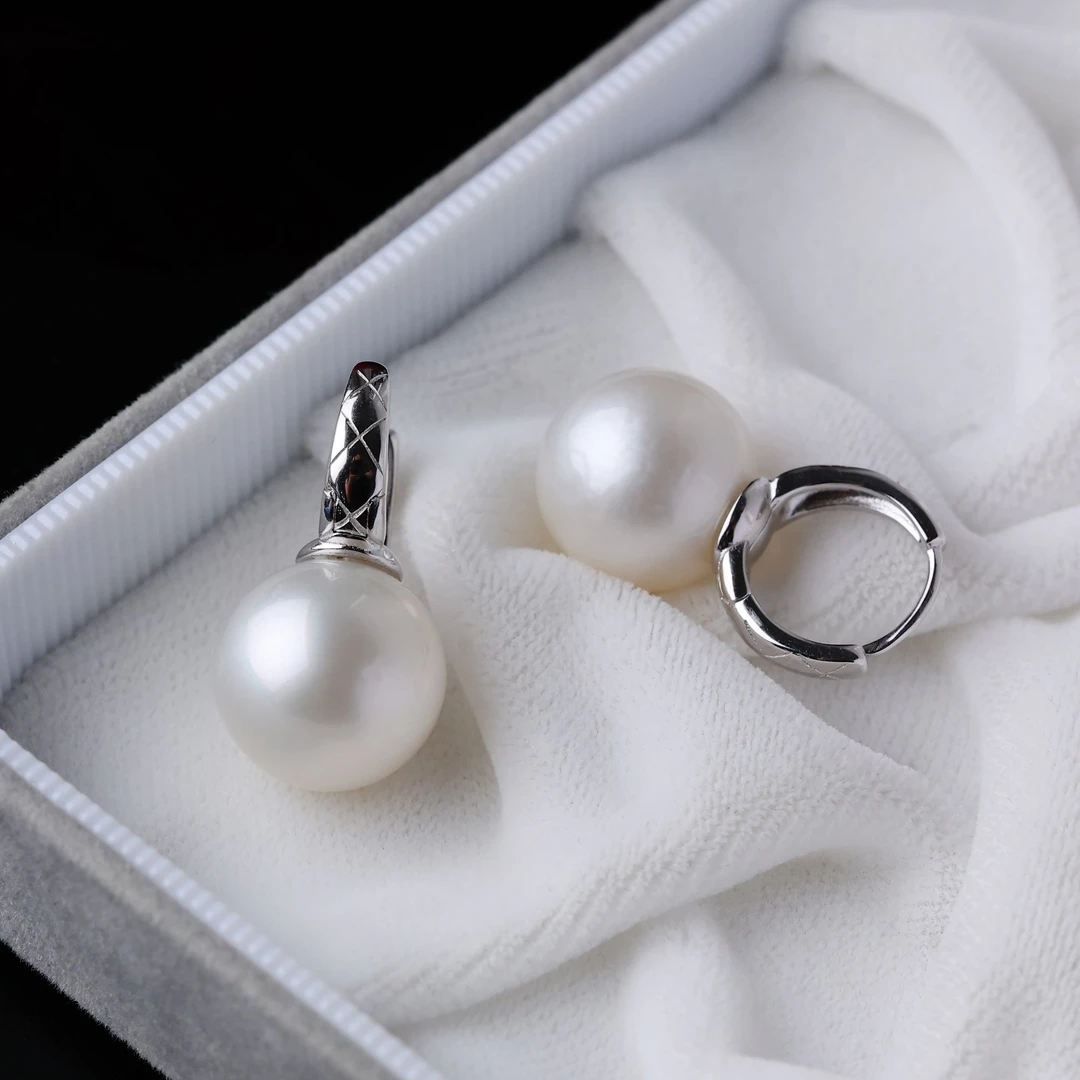 海水澳白珍珠耳环925银香奶奶耳扣12-13mm冷白光送妈妈送女友礼物