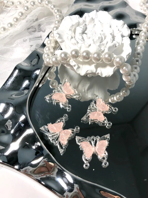 雨宝严选· DIY  P451 银粉色蝴蝶吊坠DIY