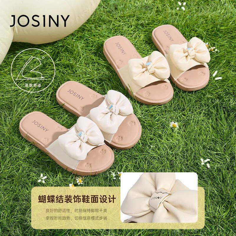 卓诗尼蝴蝶结拖鞋女款夏外穿2025新款夏季软底沙滩凉鞋一字拖半拖