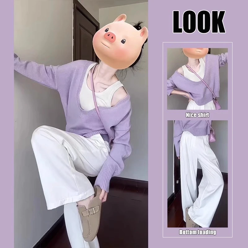 秋季搭配一整套2025新款韩系气质小香风针织开衫吊带半身裙三件套