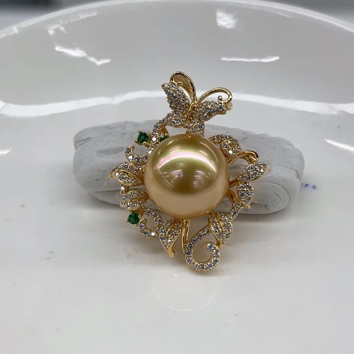 银S925镶嵌吊坠(不含链)海水珍珠12-13m