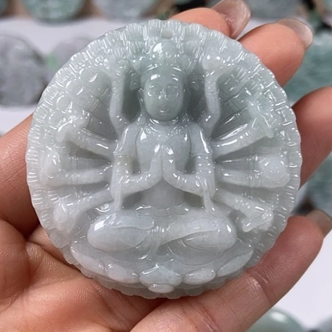 翡翠颈饰未镶嵌山水千手观音两面工福利有棉线福利