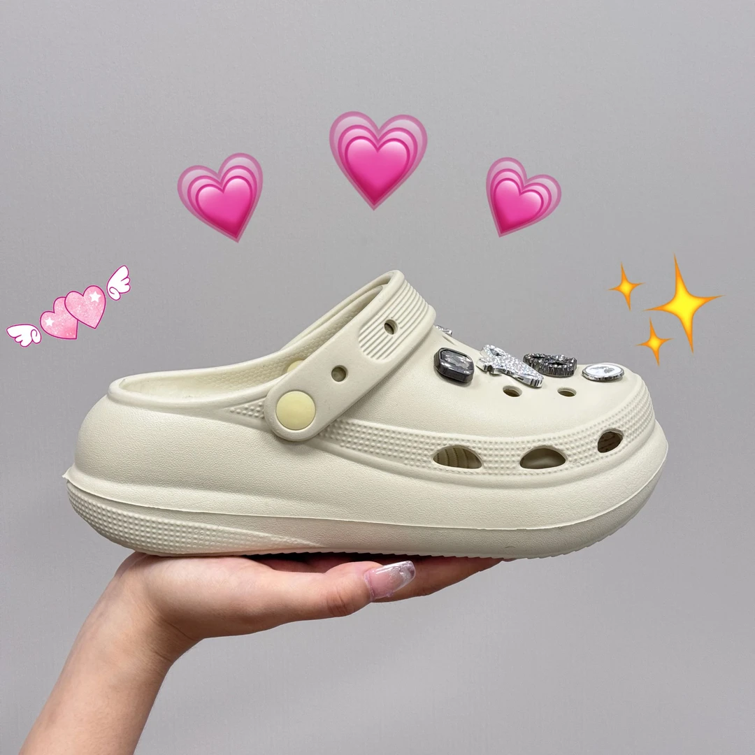 厚底泡芙新款女士泡芙洞洞鞋时尚户外厚底增高包头拖鞋夏季防滑