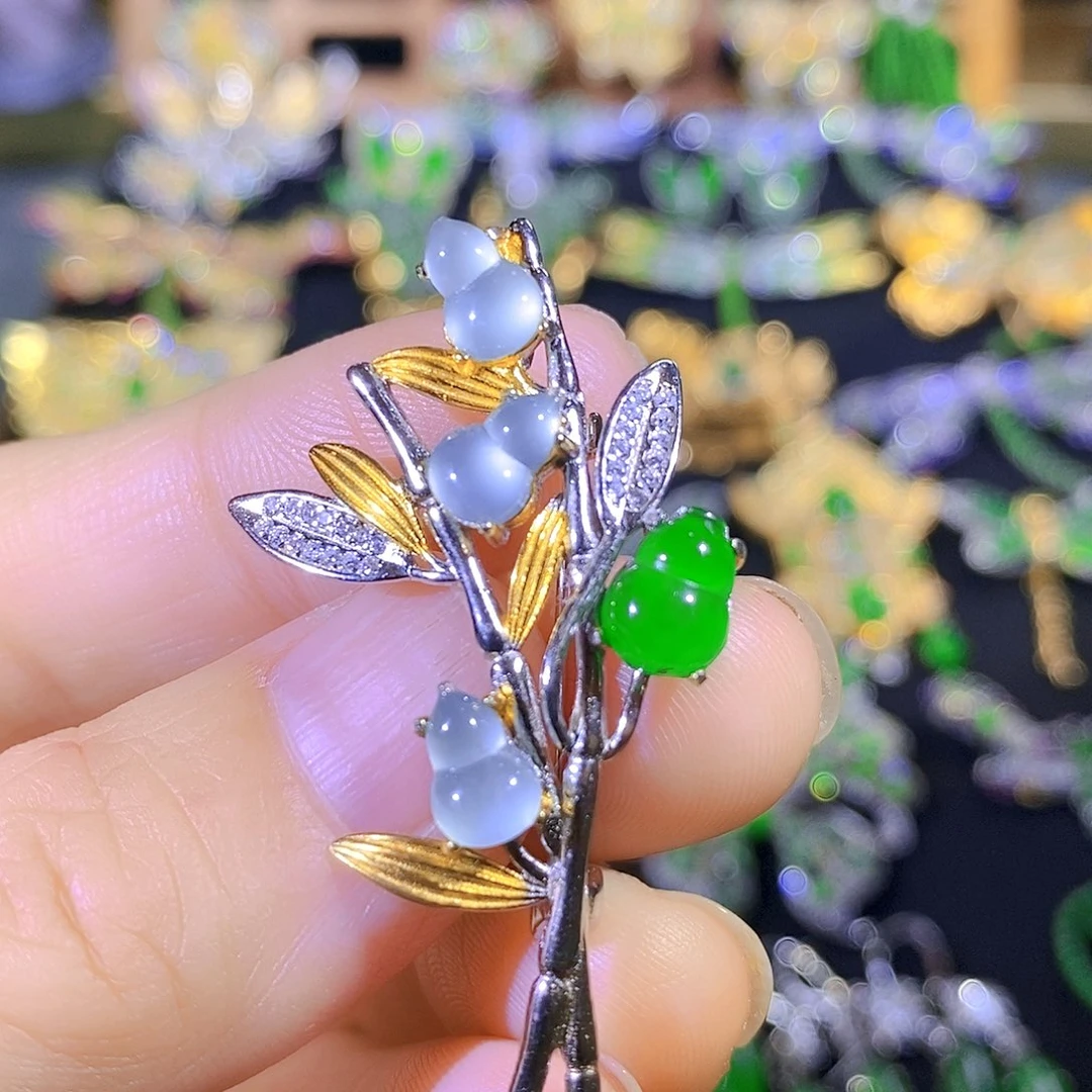 吊坠(不含链)银S925镶嵌翡翠