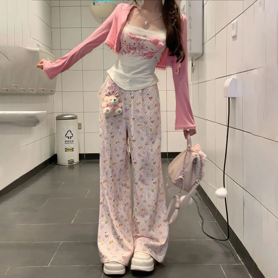 纯欲风网红风甜辣风防晒长袖外衫修身阔腿长裤三件套装夏装一整套