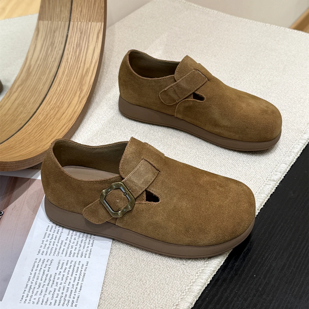 丑萌平底磨砂皮复古勃肯鞋女2025新款秋英伦时髦一脚蹬爆款乐福鞋