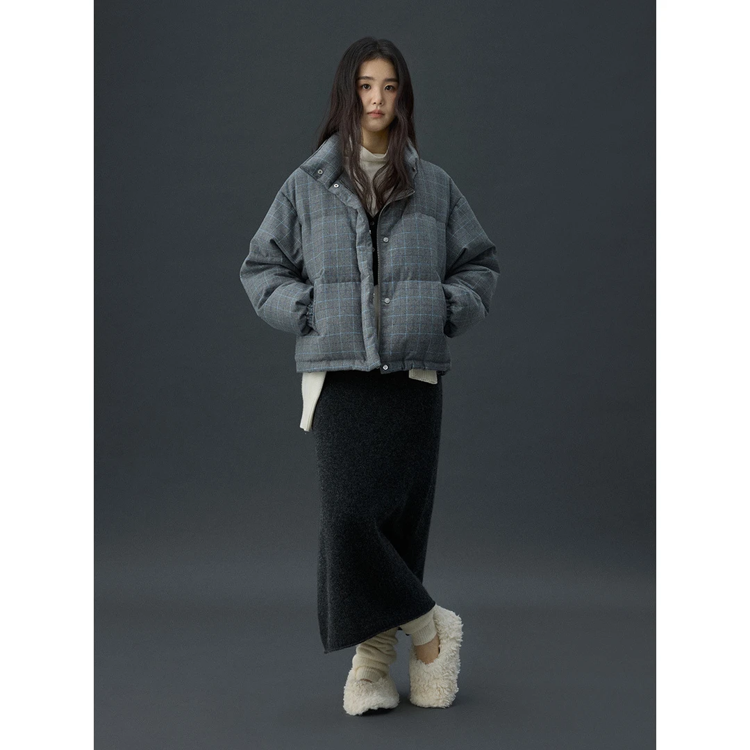 有型又有温复古格纹保暖白鸭绒羽绒服加厚冬季短款冬立体颜值外套