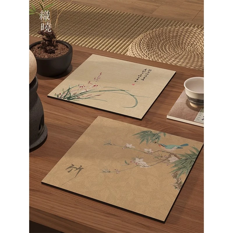 新中式方形茶席茶道禅意杯垫吸水桌布中国风防水桌旗吸水茶桌垫布