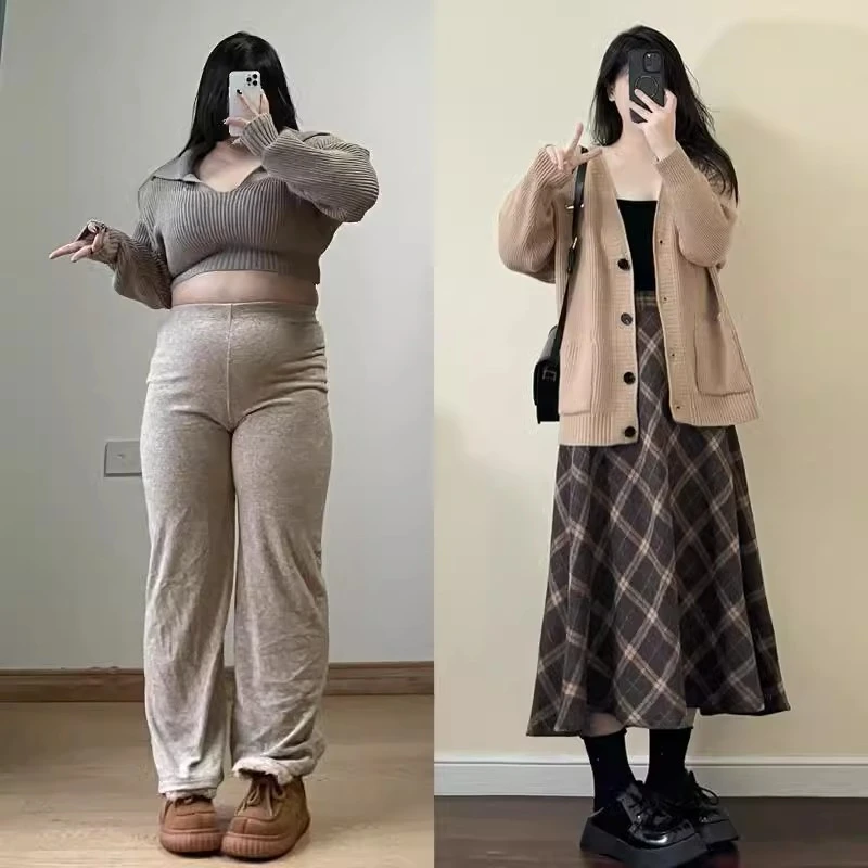 胖mm大码女装复古格子半身裙女春秋遮胯A字长裙毛呢裙子高腰半裙