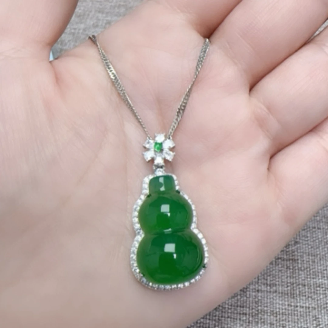 桐掌柜珠宝天然玉石s925银镶不封底葫芦吊坠
