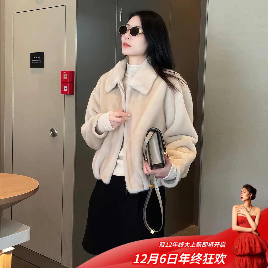 【雪淞塔塔】Mayya Plus麦芽定制气质显瘦流光风皮草大衣32547077