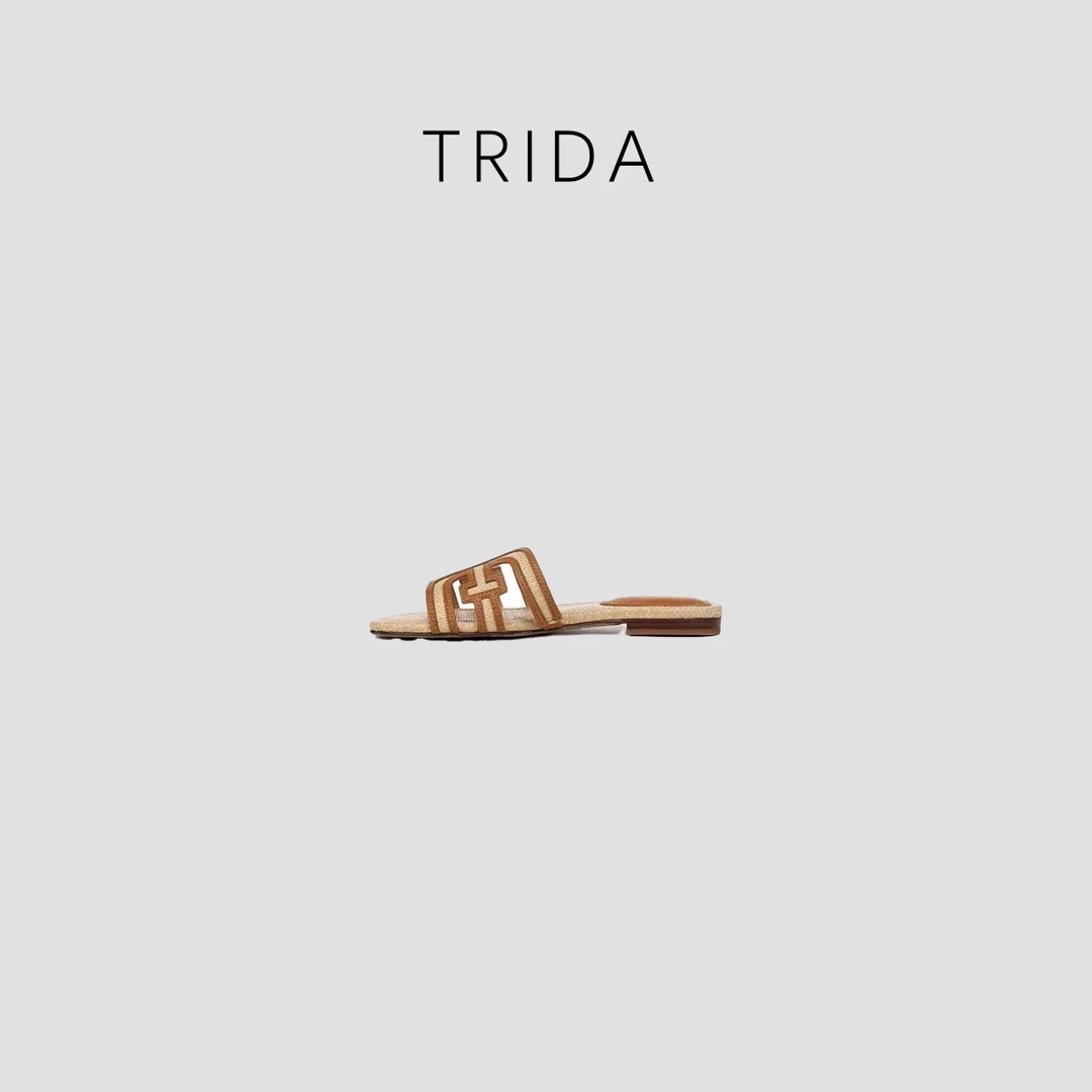 25年夏季新款牛皮+拉菲草编织多色平底外穿沙滩编织拖鞋5694YS