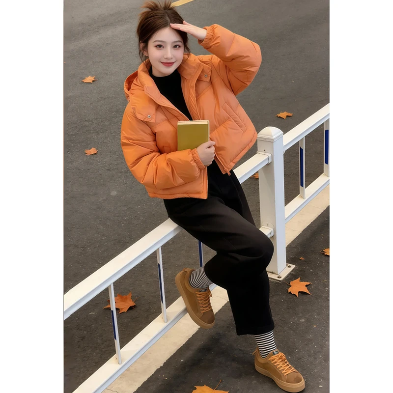 靓雅女【心想事成】时尚保暖连帽棉服2026冬季新款纯色洋气百搭棉衣