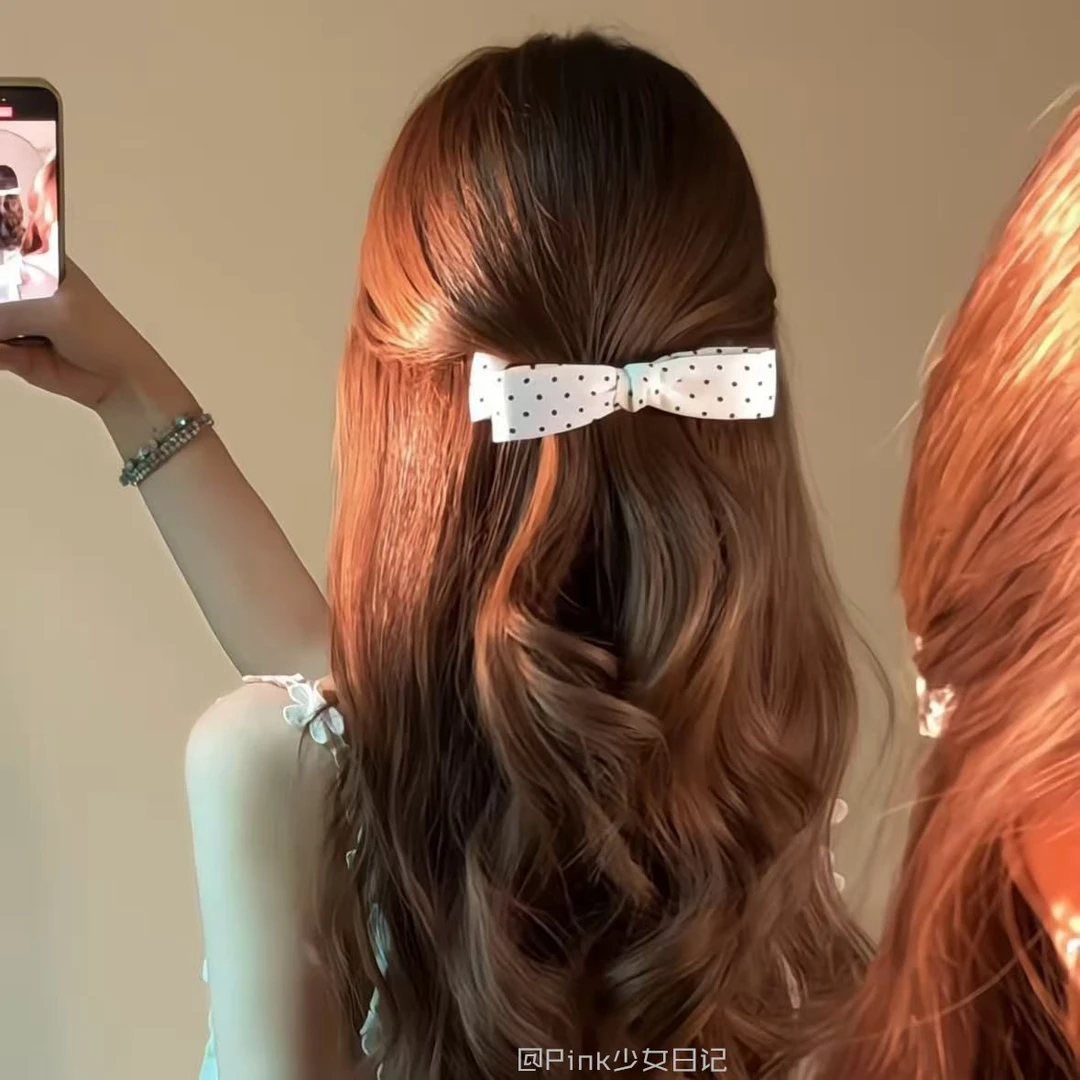 甜美复古黑白波点蝴蝶结香蕉夹气质百搭香蕉夹后脑勺头饰扭扭夹