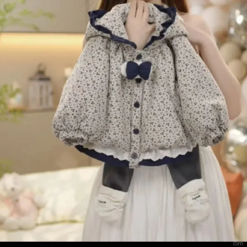 秋冬洋气花边新款冬季女童保暖加厚2025棉服棉衣儿童碎花韩版加绒