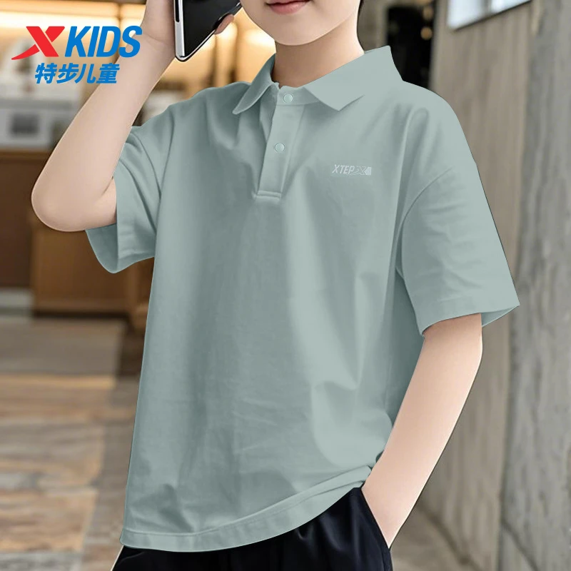 特步儿童POLO衫夏季女童翻领速干衣男童正品中大童运动短袖t恤
