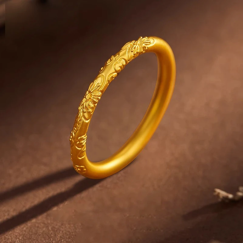 黄金戒指金戒指999足金女款紫荆花古法戒指5D硬金国潮圣诞节礼物