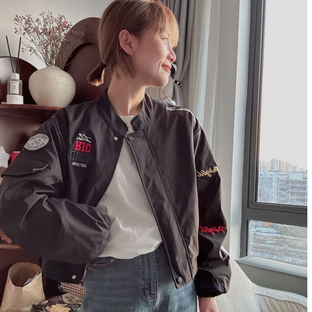 2025春秋季新款韩版重工字母刺绣棒球服外套百搭短款立领夹克