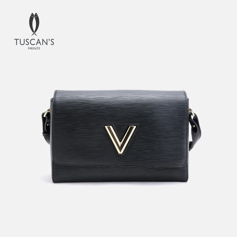 TUSCAN'S牛皮经典黑色单肩腋下包职场气质女士单肩包时代双鱼