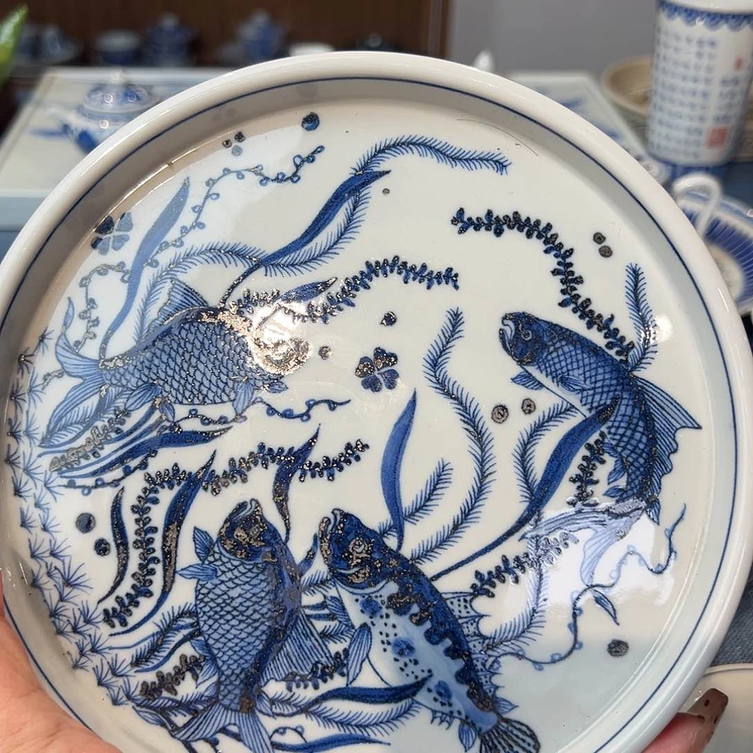 福利壶承手工手绘鱼藻